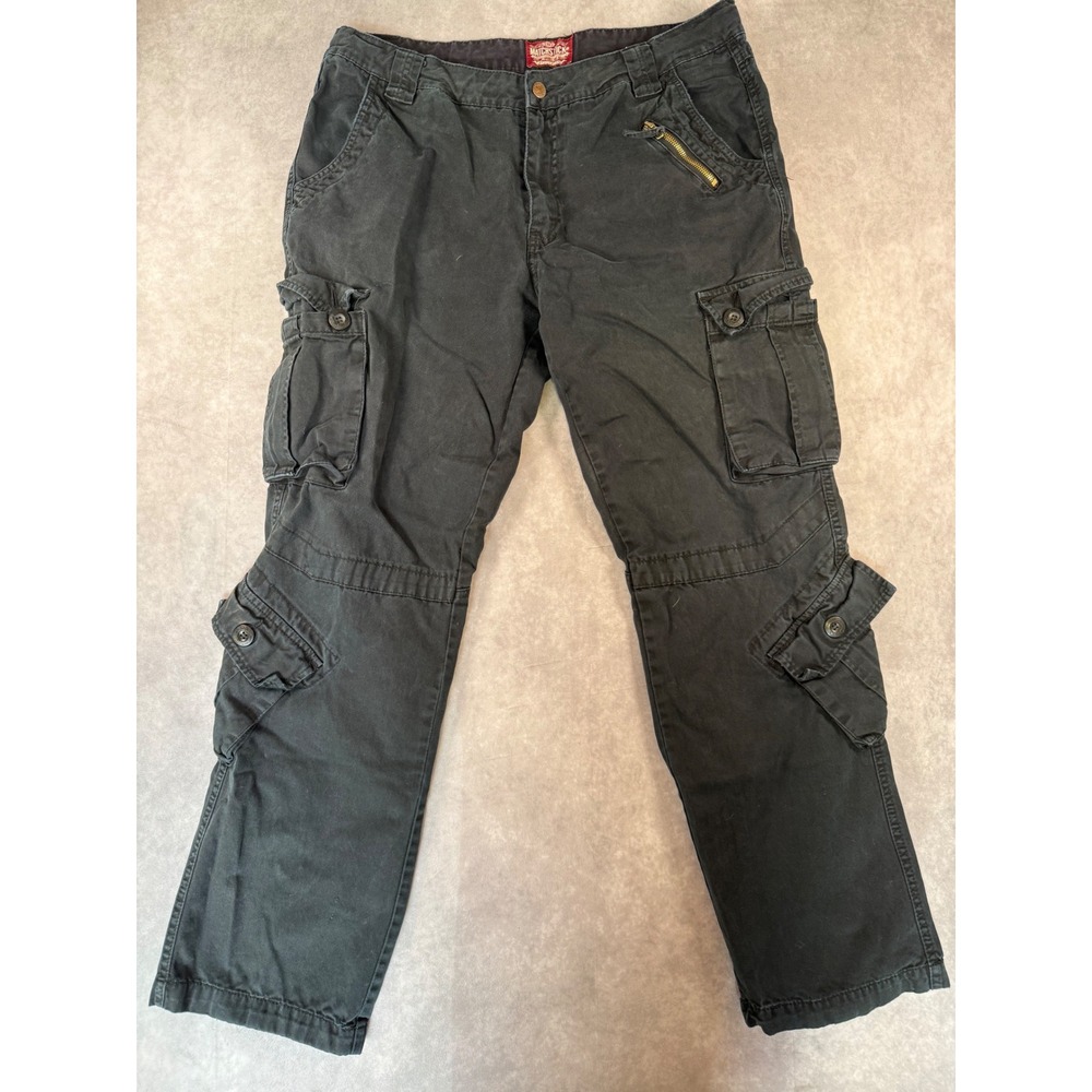 Matchstick Cargo Pants Mens XXL 36 Black Multi Pocket Baggy Y2K Techwear